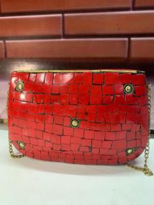 Bolso de Mano Metálico Rojo con Mosaico, Duradero, para Exteriores, con Cadena de Cuentas y Adornos Florales, para Fiestas Nocturnas, para Mujer - Product Image 2