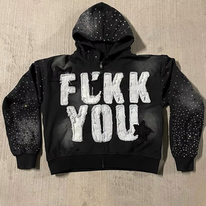 Sudadera con capucha de forro polar grueso de poliéster/algodón al por mayor, estilo urbano oversize, con cremallera, logotipo personalizable, múltiples bolsillos, efecto desgastado, para invierno - Product Image 5