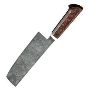 มีดเชฟเหล็กกล้าคาร์บอนทำมือ Burraq ลายหยดน้ำอเนกประสงค์ พร้อมปลอกหนัง ตัวเลือก DIY OEM ด้ามไม้ - Product Image 3