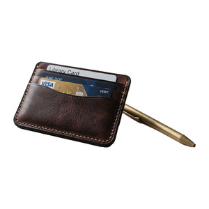 Portefeuille fin en cuir véritable pour cartes de crédit, étui pour cartes de visite, porte-cartes portable minimaliste sans fermeture pour un usage quotidien - Product Image 1