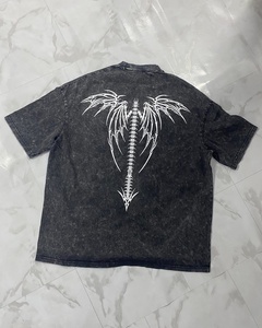Custom Vintage Acid Wash 280GSM Heavy Cotton T Shirt Screen Printing Gothic Tribal <b>Back</b> Graphic Logo Oversized <b>Drop</b> Shoulder - Product Image 3