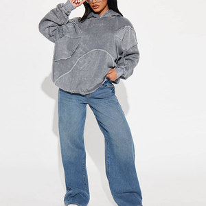 Sweat-shirt à capuche coupe-vent surdimensionné pour femme, personnalisé, effet vieilli, délavé vintage, style streetwear, marque privée - Product Image 4