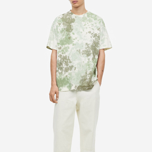 Camiseta de Manga Corta para Hombre, Talla Grande, Tie-Dye, Cuello Redondo, Informal, Verde y Blanca, de Algodón Jersey, Transpirable, de Primera Calidad - Product Image 6