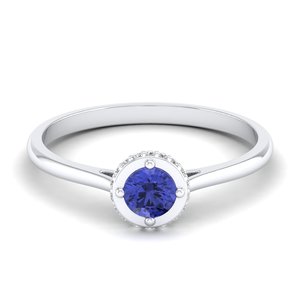 Anillo de Oro Amarillo de 14K y 18K con Diamantes Certificados por IGI de REYES Manufacturer, Anillo con Halo Oculto Hecho a Mano con Corte Redondo, Anillos con Piedras Preciosas de Tanzanita de 0.5 Quilates - Product Image 5