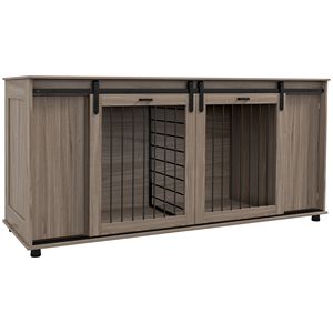 Cuccia per Cani Moderna in Noce da 71 Pollici con Divisorio Rimovibile e Spazio di Stoccaggio per 2 Cani Piccoli o 1 Cane Grande - Product Image 1