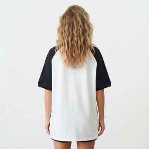 Camiseta Holgada de Manga Corta para Mujer, Blanca y Negra, de Algodón, Cuello Redondo, Informal, Transpirable, con Estampado de Logotipo, para Primavera y Verano - Product Image 2
