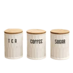 Modern Farmhouse White Ribbed Ceramic Kitchen Canister <b>Set</b> Airtight <b>Coffee</b> <b>Sugar</b> <b>Tea</b> Storage Jars With Eco-friendly Bamboo Lids - Product Image 6
