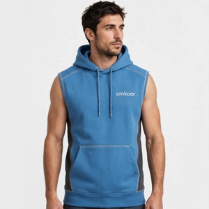 Men's Custom Color <b>Sleeveless</b> Hooded Sweatshirt Fleece Pocket Regular Fit Casual Autumn <b>Hoodie</b> - Product Image 1