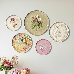 Juego de Platos Decorativos de Cerámica con Diseño Floral, Estilo Shabby Chic, Arte Circular Hecho a Mano, Acabado Envejecido, Paquete de Varias Piezas - Product Image 1