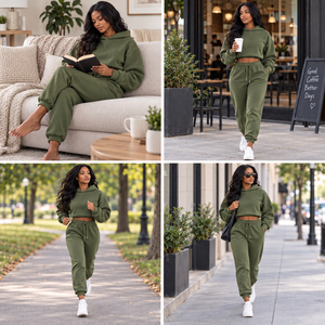 Womens 2-Piece 100% Cotton Solid Tracksuit Set Track <b>Jacket</b> Pants Casual Sportswear Quick Dry Training Suit Custom Logo - Product Image 3