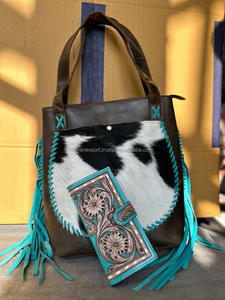 Mới Phong Cách Tóc Thật Trên Ẩn Lông Da Tote Túi Phụ Nữ Túi Phong Cách Và Màu Ngọc Lam Công Cụ Da Ly Hợp Bộ Combo Độc Đáo - Product Image 2