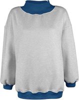 Sweat-shirt oversize en molleton bleu clair pour femme, col montant contrastant, épaules tombantes, manches longues, coupe ample