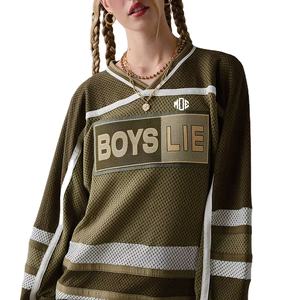 เสื้อฟุตบอลตาข่ายโอเวอร์ไซส์สำหรับผู้หญิง แขนยาว สตรีทแวร์ เสื้อยืดซับลิเมชั่น OEM เสื้ออเมริกันฟุตบอล - Product Image 6