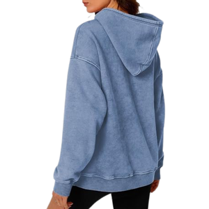 SILKZON INDS Hoodie streetwear original personnalisé en coton tricoté vieilli avec logo brodé sur le devant et manches tombantes pour femme - Product Image 6