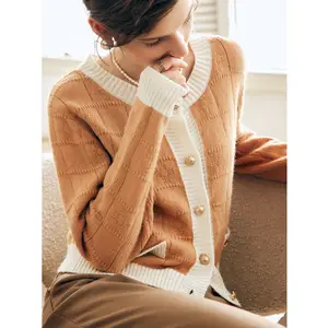 Custom LOGO OEM ODM Mohair Women Sweater Long Sleeve Knitwear Fuzzy Knitted Striped Mohair Hooded Cardigan Knit Sweater