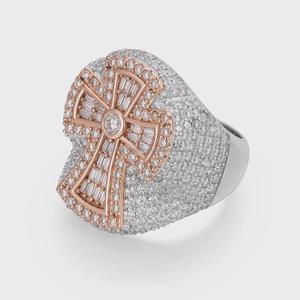 Bague de fiançailles et de mariage style hip-hop à taille baguette, en argent sterling 925 plaqué rhodium, sertie pavé, motif croix, pour femme - Product Image 2
