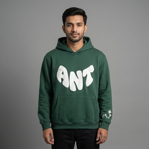 Sudadera con Capucha Personalizada con Estampado Puff, para Hombre y Mujer, Estilo Urbano, Oversize, de Felpa Gruesa, Color Negro, con Logotipo de Estrella, Unisex - Product Image 3