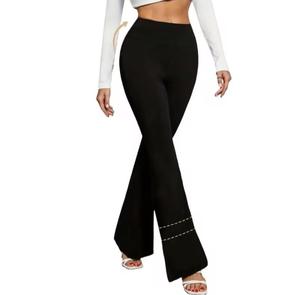 Leggings évasés noirs unis taille haute écologiques en spandex tricoté à séchage rapide style sportif pour femme – Vêtements de sport pour toutes les occasions - Product Image 2
