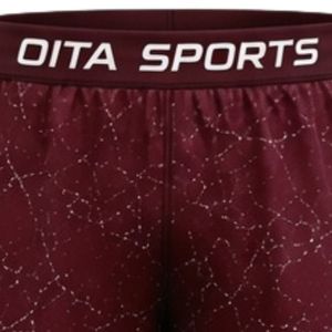 Maroon Speckled Print Athletic Sports <b>Shorts</b> with <b>Elastic</b> <b>Waistband</b> Lightweight Breathable Gym Training Fitness Performance - Product Image 3