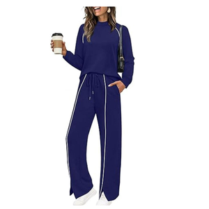 Ensembles de survêtements pour femmes, tenues d'automne 2 pièces avec pantalon large, ensemble assorti haut et bas, vêtements confortables pour femmes pour l'extérieur - Product Image 2