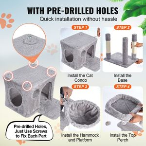 45.2\" Indoor <b>Cat</b> <b>Tree</b> Tower with Sisal <b>Scratching</b> Post Hammock Top Perch Jumping Platforms Large Condo for <b>Cats</b> - Product Image 5