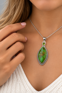 Pendentif en cuivre vert, turquoise et argent, style bohème occidental, bijou fantaisie en pierres précieuses pour femme, vente en gros - Product Image 2