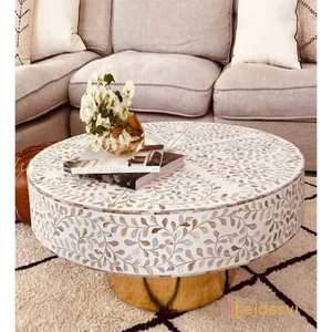 Table basse ronde la plus vendue avec incrustation MOP, design floral, table centrale, table de cocktail, mobilier moderne de luxe - Product Image 1