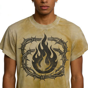 Camiseta de punto para hombre, 100% algodón, con lavado ácido, estilo vintage gótico, oversize, desgastada, con estampado de cruz y catedral, estilo streetwear, al por mayor - Product Image 4