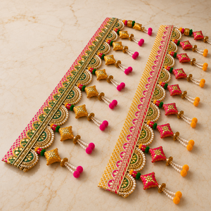 Handmade Bandhanwar Door Toran Embroidered Pearl Latkan Hanging Festive Diwali <b>Wedding</b> Home Entrance Decor - Product Image 1