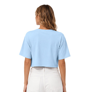 เสื้อครอปท็อปสีฟ้าอ่อนสุดฮิต ทรงโอเวอร์ไซส์สำหรับผู้หญิง เสื้อถักไหมพรมสีพื้น คอกลม ไหล่ตก แขนสั้น - Product Image 2