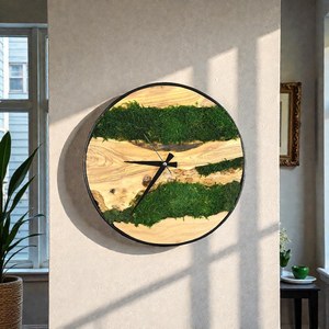 Reloj de Pared Redondo de Madera con Diseño Rústico, Analógico de Cuarzo, Silencioso, Decoración para Sala de Estar, Ecológico, Color Verde Bosque Único - Product Image 5