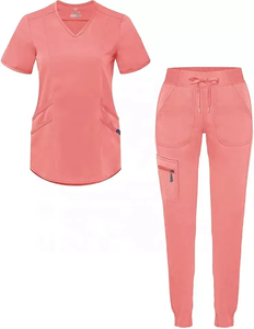 Ensemble de tenue médicale premium pour femme, personnalisable, avec haut à col en V très extensible et pantalon de jogging à taille élastique, idéal pour infirmières d'hôpital et le yoga - Product Image 6