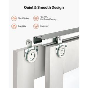 Kit de Herrajes para Puerta Corredera de Armario de 48 Pulgadas con Doble Puerta Corredera de 25 Pulgadas y 5 Vidrios Esmerilados, con Guía de Suelo Sólida para Puertas Correderas de 80 Pulgadas - Product Image 5