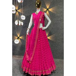 Lehenga choli งานเย็บปัก georgette ที่งดงามด้วยสีชมพู dupatta - Product Image 1