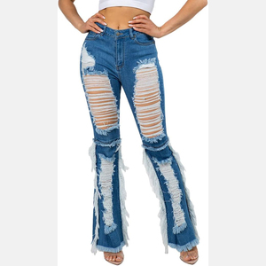Custom Made Women High Waist Flared Denim 100% Cotton Breathable Eco-Friendly Custom Logo Flare <b>Pants</b> Private Label High Quality - Product Image 1