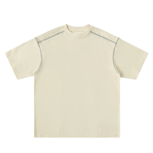 T-shirt d'été en coton 250G à col rond et manches courtes, vierge, personnalisable, avec surpiqûres contrastées – Vente en gros - Product Image 1