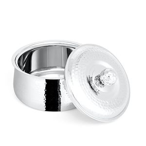 Stainless Steel Casserole Pot With Lid 24cm Round Hammered Design Durable Modern Kitchen Cookware For Gas And <b>Induction</b> <b>Stoves</b> - Product Image 5