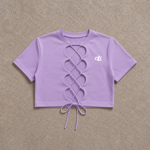 Camiseta Baby Tee con cordones frontales para mujer, top streetwear con recortes personalizados, estilo Y2K, para primavera/verano, blusa con cuello redondo y aberturas, DTF - Product Image 3