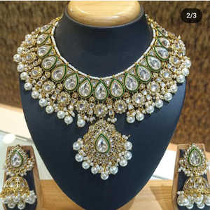 Gold Plated <b>Kundan</b> Stone and Pearls Necklace Set 10581264WH Exquisite Fine <b>Jewelry</b> Set - Product Image 1