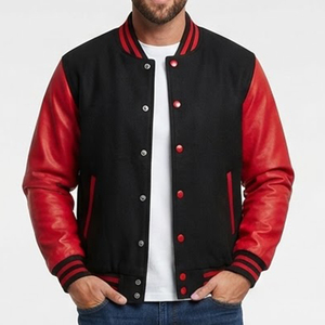 Veste universitaire en cuir véritable noir et rouge pour homme, avec logo personnalisé, de haute qualité, fermeture à boutons, style décontracté, idéale pour l'automne, best-seller - Product Image 1