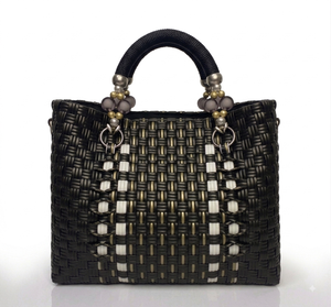 Handmade Woven Plastic Tote Bag Fashion Vintage Pearl Beaded Handle Summer Beach Shopping <b>Handbag</b> Custom Eco Friendly Tote Bag - Product Image 4