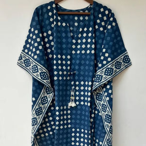 Nuevo Kaftán con Estampado Animal, Cuello en V, Cierre con Cordón, Corte Evase, de Algodón Suave Indio, con Encaje, Largo Completo, para Playa, para Mujer - Product Image 1