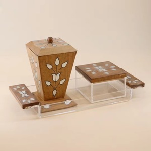 Juego de Quemadores de Incienso de Aromaterapia de Madera Hechos a Mano con Bandeja con Incrustaciones de Madreperla y Tarro de Almacenamiento - Product Image 1