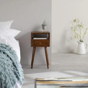 Solid Wood Modern Nightstand with <b>Drawer</b> and Open Shelf Brown Bedroom Furniture - Product Image 4