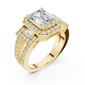 Luxury Emerald Cut Diamond Halo Engagement Ring 18K Gold Double Band Pave Setting IGI Certified Rhodium Plated Wedding Ring - Product Image 5