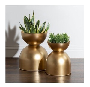 Modern Gold Metal Planter | Hourglass Geometric Plant <b>Pots</b> for Snake Plants, <b>Succulents</b> | Luxury Indoor Home Decor - Product Image 2