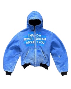 Sweat à capuche oversize en denim délavé vintage, effet usé, 500 g/m², 100 % coton, fermeture éclair, streetwear d'hiver pour homme - Product Image 1