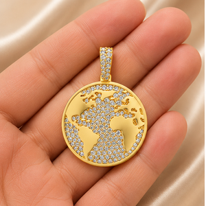 Colgante de Oro Sólido de 10K con Mapa del Mundo y Diamantes Cultivados en Laboratorio, Estilo Hip Hop, Joyería Fina - Product Image 5