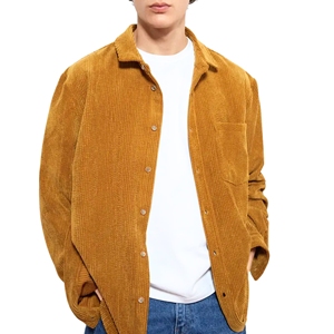 Chaqueta de pana de algodón 100% para hombre, cuello vuelto, cierre de un solo pecho, acabado lavado, ajuste Regular - Product Image 1