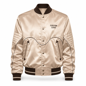 Chaquetas Bordadas en Satén con Logotipo Personalizado, Uniformes de Béisbol Unisex al por Mayor con Cuello Acanalado y Cierre de Botones a Presión - Product Image 1